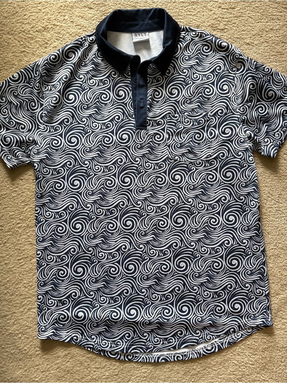 BYLT Basics Navy & White Swirl Polo